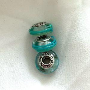 Pandora Murano Glass Green and Blue Swirled beads- set of 3